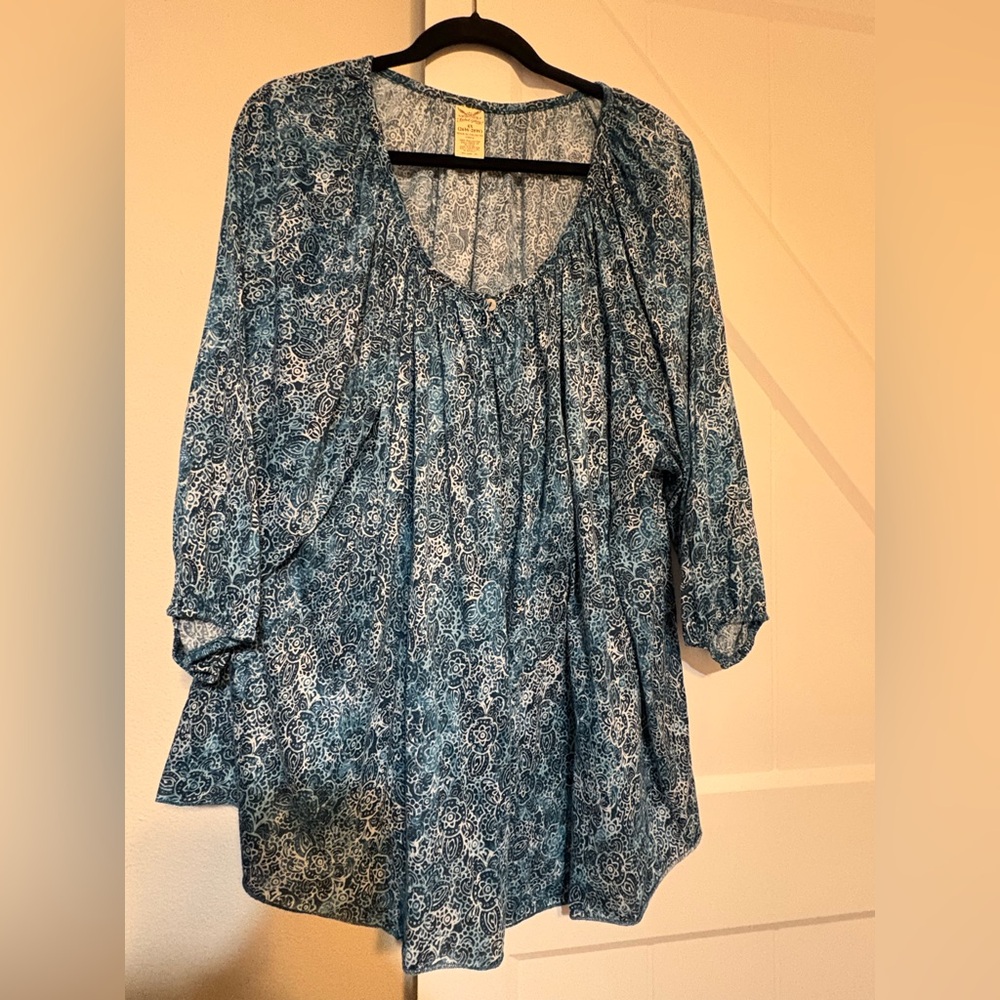 Faded Glory Teal Blue Patterned Tunic Top